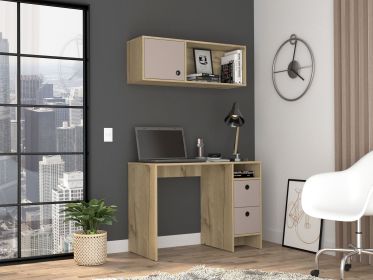Light Oak and Taupe 2-Shelf 3-Drawer 2-Piece Office Set