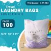 Disposable Travel Laundry Bags for Dirty Clothes, 18x19x4 Inch. 100 Pack White Hotel Plastic Laundry Bags