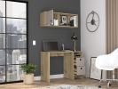 Light Oak and Taupe 2-Shelf 3-Drawer 2-Piece Office Set