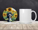 Portuguese Water Dog in Sunflowers Large Sandstone Coasters Pack of 4 Absorbent Round Coasters Decor Gifts for Men or Women, 4 in, Multicolor