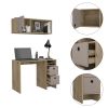 Light Oak and Taupe 2-Shelf 3-Drawer 2-Piece Office Set