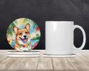 Corgi Luau Large Sandstone Coasters Pack of 4 Absorbent Round Coasters Decor Gifts for Men or Women, 4 in, Multicolor