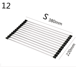 Folding Kitchen Drain Sink Rack Stainless Steel (Color: Black, Model: 12 S)