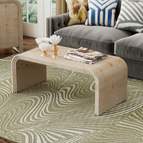 Minimalist Coffee Table with Curved Art Deco Design for Living Room or Dining Room (Material: MDF, Color: Natural Wood Wash)